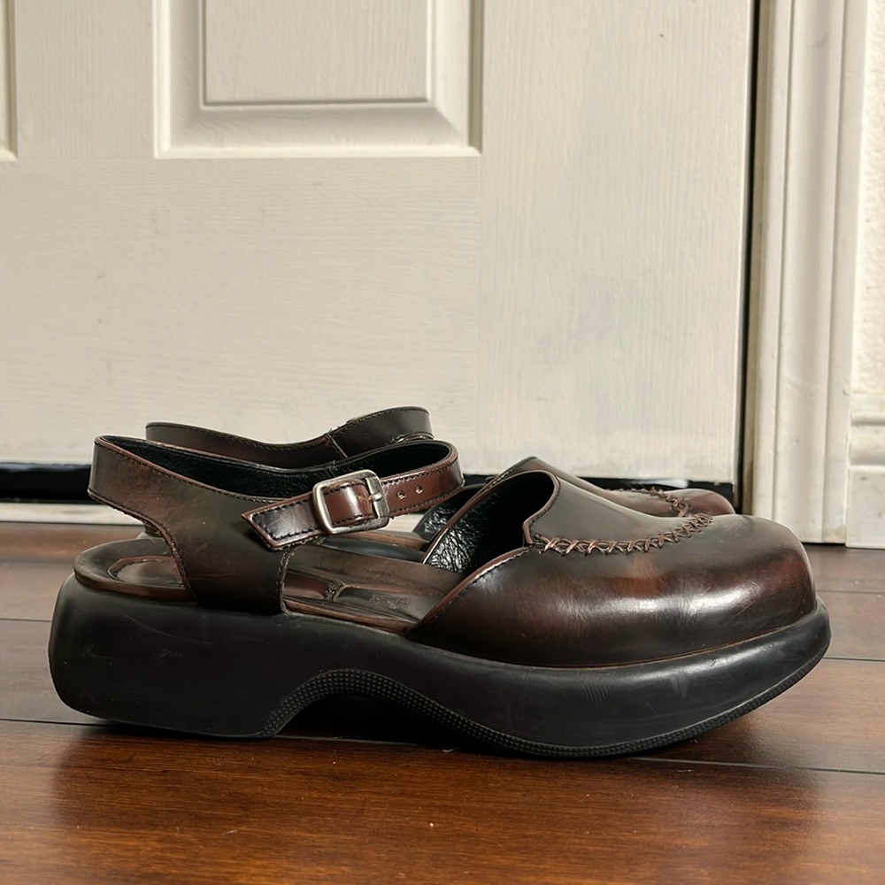 Y2K Dansko Mary Janes Chunky Platform size 38 X stitching Antique Brown Finish